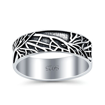 Tree Branches Oxidized Band Solid 925 Sterling Silver Thumb Ring (7mm)